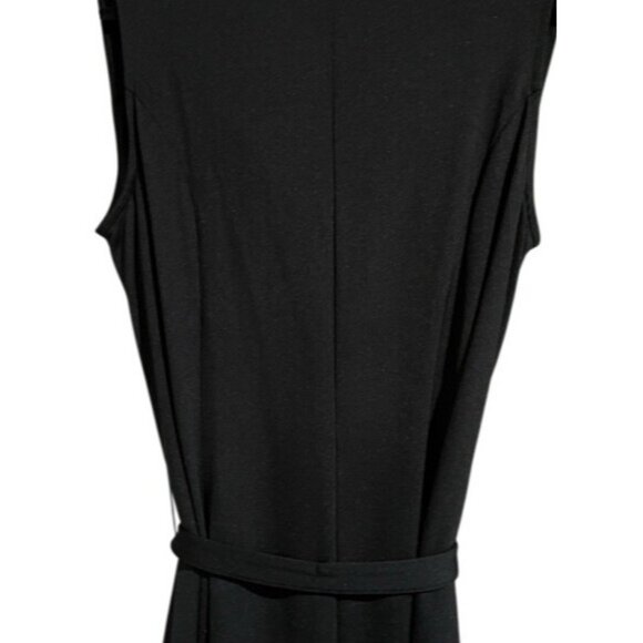 Elegant Sophisticated Sleeveless Black Cowl Neck Midi Dress With Tie Belt Size M - Picture 12 of 13